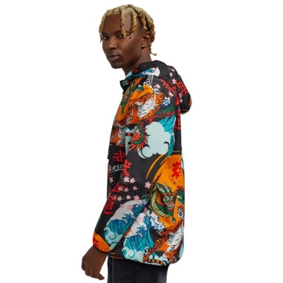 •Kanji• Japan Print Half Zip Pull Over Jacket - Picture 5 of 7